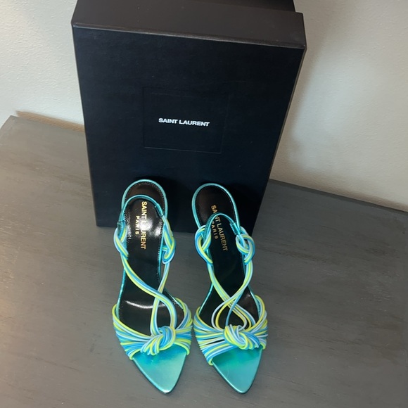 YSL Saint Laurent Gippy Multicolor Strappy Knot Patent Leather Sandal 38.5-US 8 - Picture 4 of 17